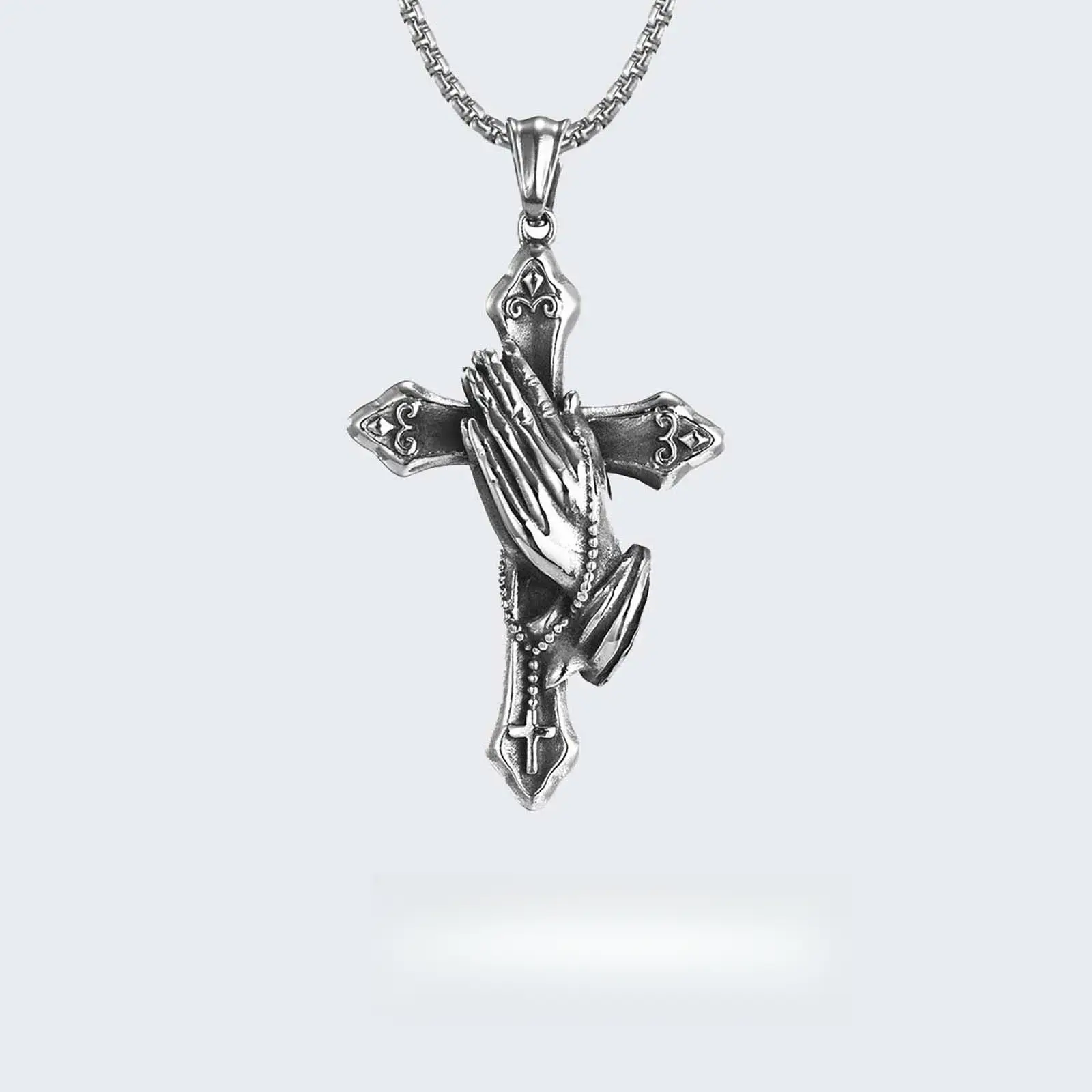 Stainless Steel Praying Hands Cross Necklace Prayer Accessories for Men and Women