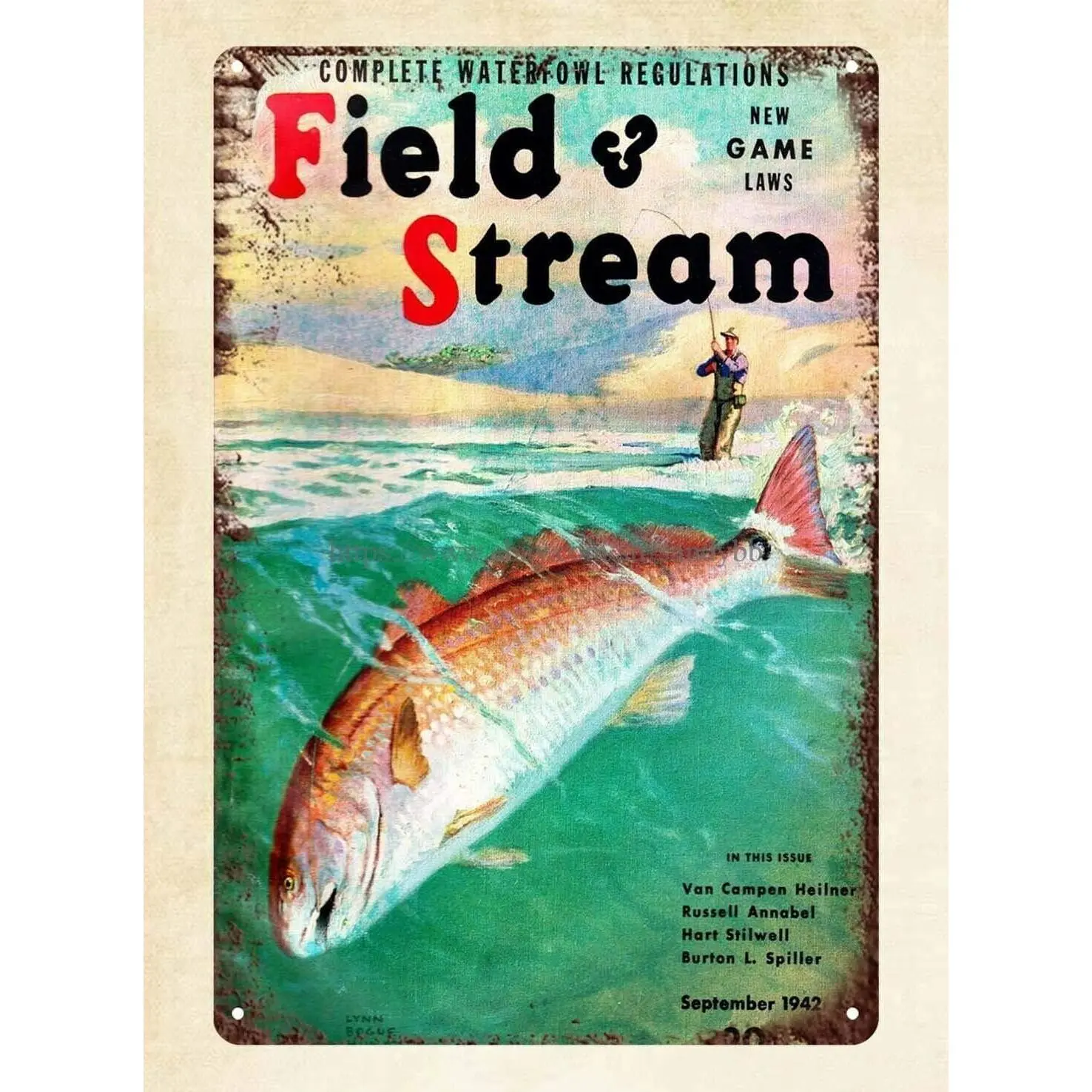 Vintage Field and Stream Fishing Tin Sign - 8x12 in Retro Metal Artwork, Home Decor Plaque for Kitchen, Cabin, Room Decor Decoration Items