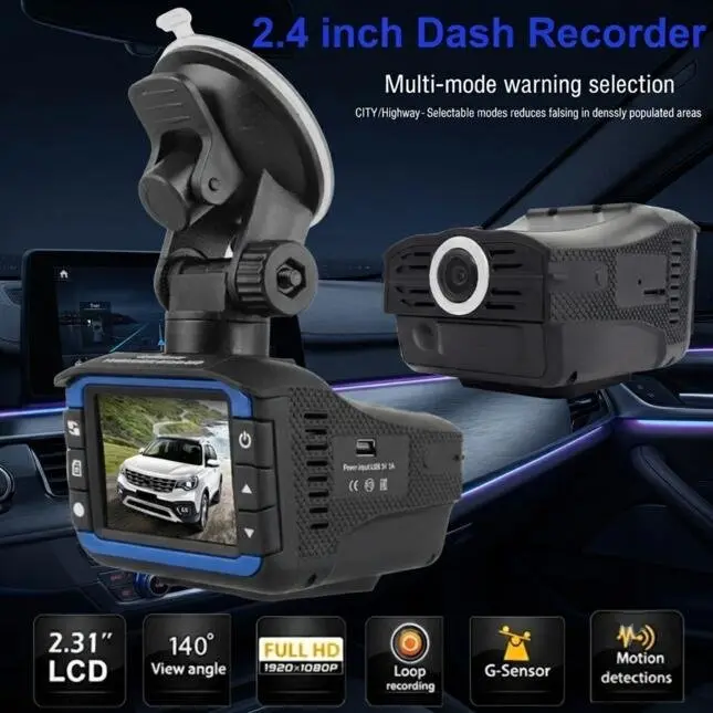 2-in-1 Car Radar and Laser Detector with Dash Camera, Night Recording Capability and Speed Alert System for US Road Driving