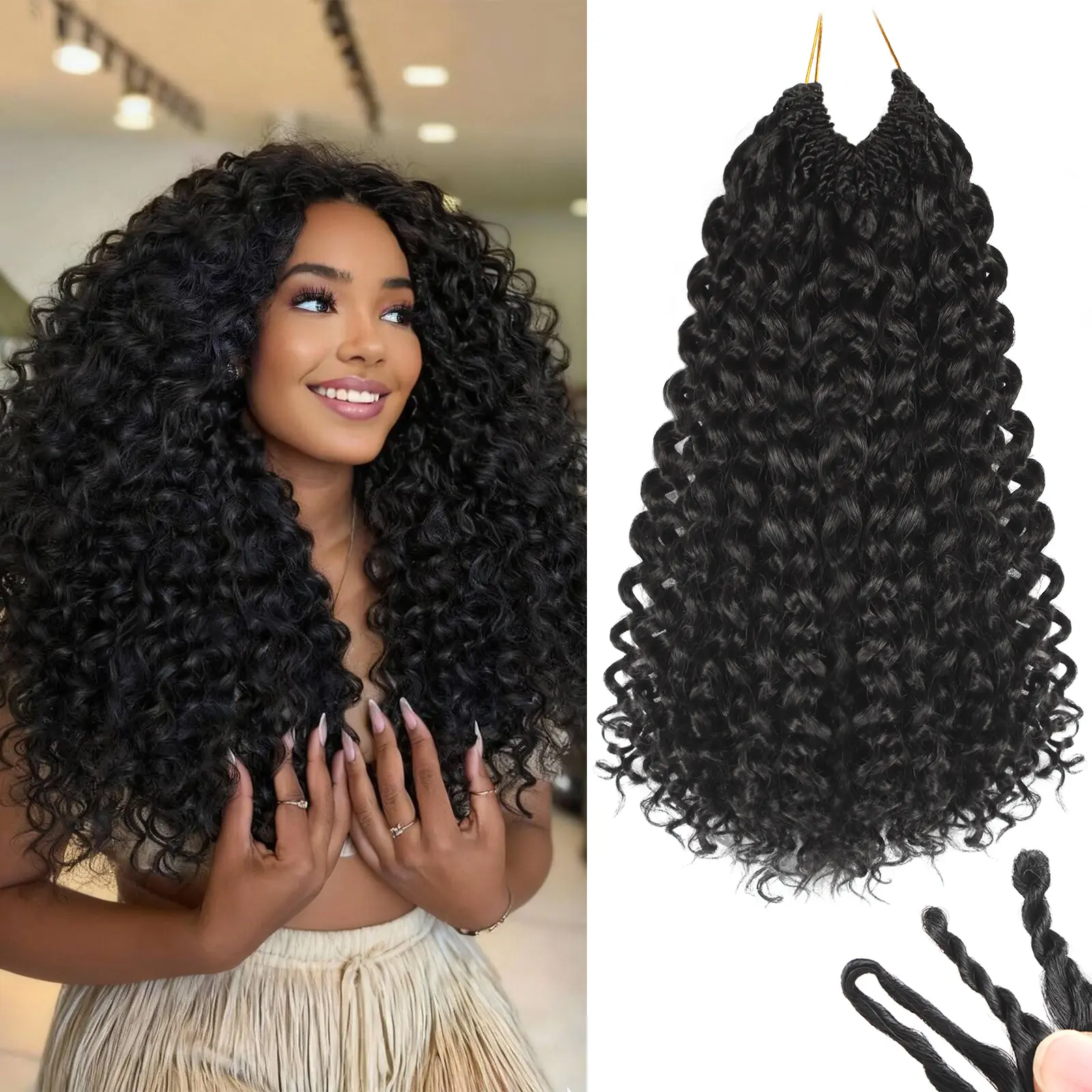 ENBEAUTIFUL Afro Curly Pre-Looped Crochet Hair Extensions, 14in 80% Protein Fiber Deep Wave Beach Twist Braids, 8 Packs (120 Strands) 1B Black for Women, Eliminates Frizz, Use Curl Cream/Lightweight Hair Oil/Satin Bonnet, Afro Curly Hair, 80% Protein Cont
