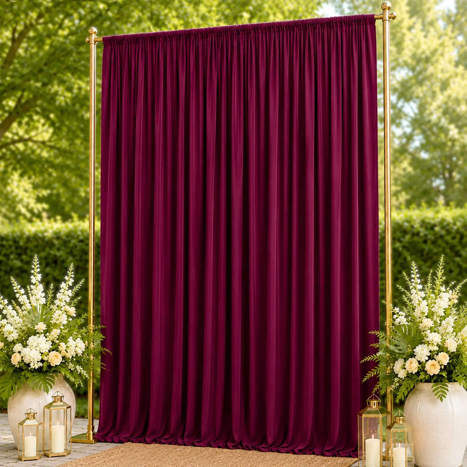 10ft x 14ft Spandex Backdrop Curtain Burgundy, 4-Way Stretch Wrinkle-Free Photo Booth Backdrop with Rod Pockets for Wedding & Events