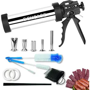 Large-capacity stainless steel jerky gun kits, sausage stuffer machine, meat gun, beef jerky maker with 5 stainless nozzles and 3 brushes