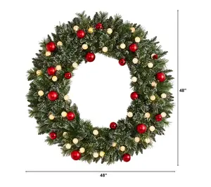 Nearly Natural 4' Oversized Frosted Wreath w/ 40 Globe Lights