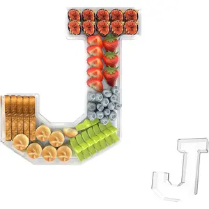 11" Acrylic Letter Charcuterie Tray, Charcuterie Letters Fillable Box for food, Reusable Serving Cake Candy Dish Display Tray for Birthday Anniversary Party Decoration (Letter J)