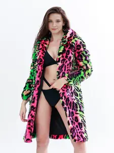 Women's Leopard Print Faux Fur Coat, Casual Fashionable Long Sleeve Open Front Fuzzy Coat for Daily Outdoor Wear, Women Clothing for Fall & Winter, Jackets