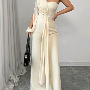 elegant one shoulder jumpsuit single long sleeve.size large