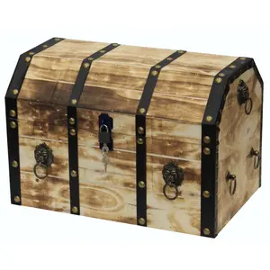 Pirate Vintage Wooden Decorative Ring Trunk - Large Lockable Luggage Box with Hinged Lid and Lock, Durable Storage Organizer, Home Decor Piece