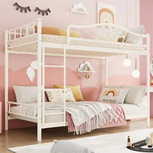 White Bunk Bed Twin Over Twin with Ladder & Full Safety Guardrail,Heavy Duty Metal Twin Over Twin Bunk Bed 400 Lbs Capacity,Space-Saving,Noise Free,No Box Spring Needed,Easy Assembly