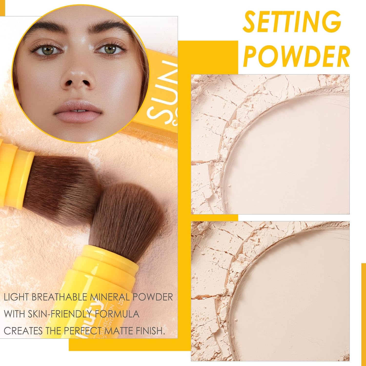 Mineral Powder Sunscreen for Face Scalp & Hair,SPF 35 Brush on Sunscreen Setting Powder,Vacation Essentials,Travel Size Sunscreen,Beach Essentials,Oil Control Natural Matte Finish