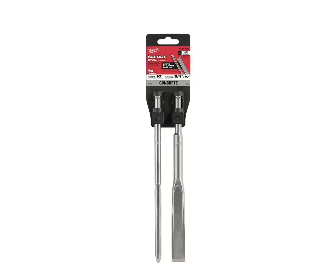 Milwaukee SLEDGE SDS-PLUS 13.75" Long Bull + Flat Chisel Set (2-Pack, 48-62-6080) - Heavy Duty Hardware Tool for Drilling, Cutting, Concrete Surfaces