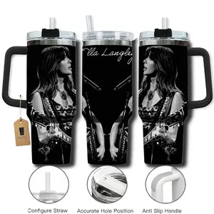Elite Tumbler - Ella Langley 40oz Tumbler With Handle & Straw, Country Music Retro Collage Cup, Ella Langley Inspired Travel Tumbler, Vintage Music Drinkware, Country Star Fan Gift, Stainless Steel Coffee Mug, Gift for Music Lovers