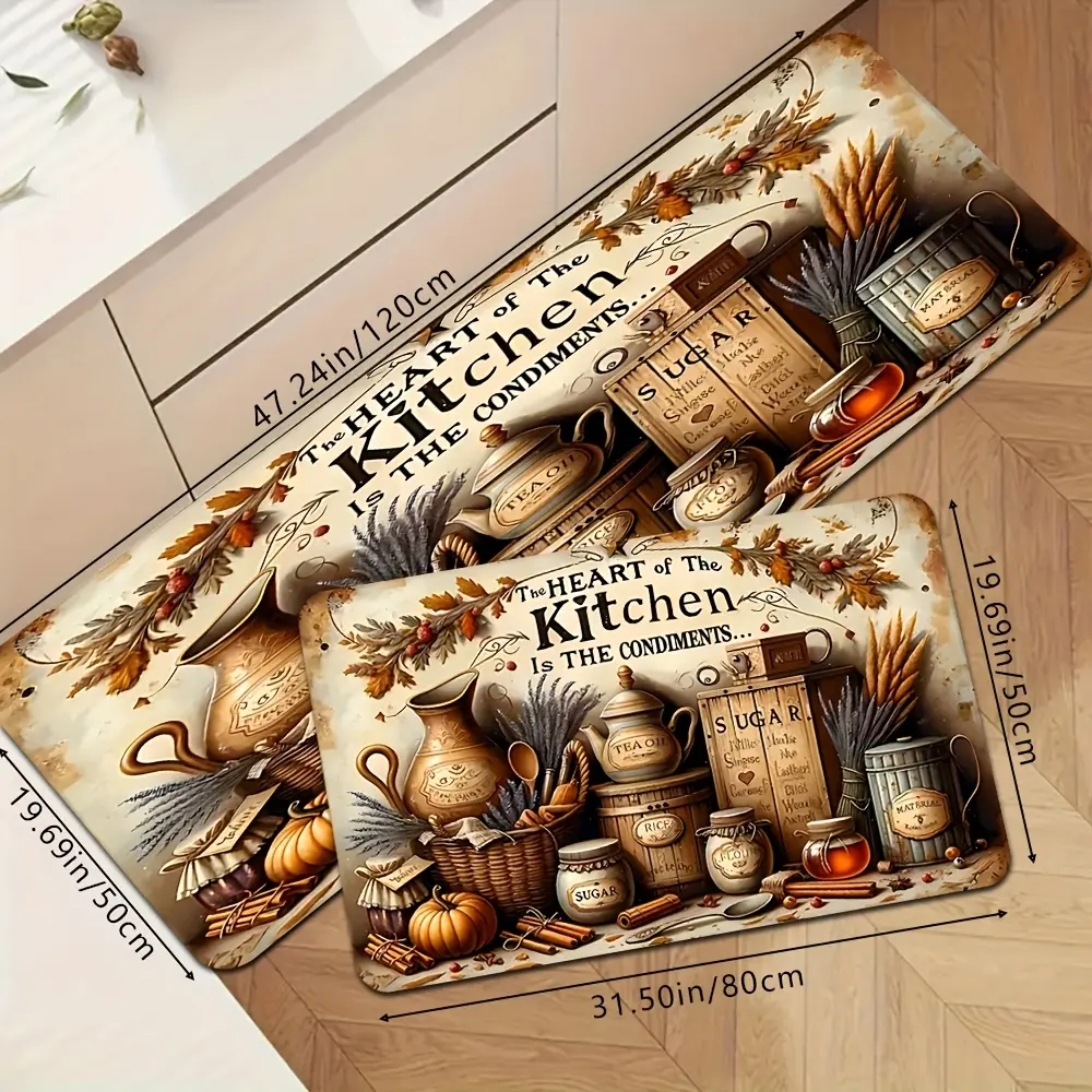 1pc Vintage Kitchen Scene Floor Mat, Durable Decorative Autumnal Rectangular Low Pile Soft Non-Slip Mat for Kitchen, Living Room, 47.24x31.50cm, Durable Decorative Mat