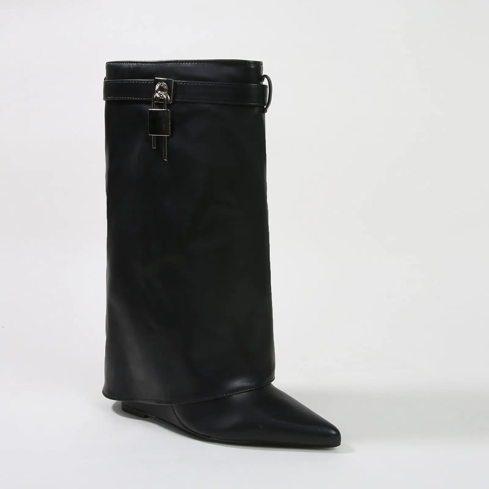 Women's Paisley Fold-Over Wedge Boots, Pointed Toe Faux Leather Shoe with a 4-Inch Hidden Heel and EVA Insole, Formal Footwear, Unique