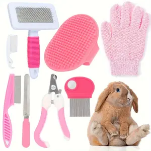 8-Piece Rabbit Grooming Kit & Care Set: Nail Clippers, Flea Comb, Bath Brush, Gloves, Cleaning Comb