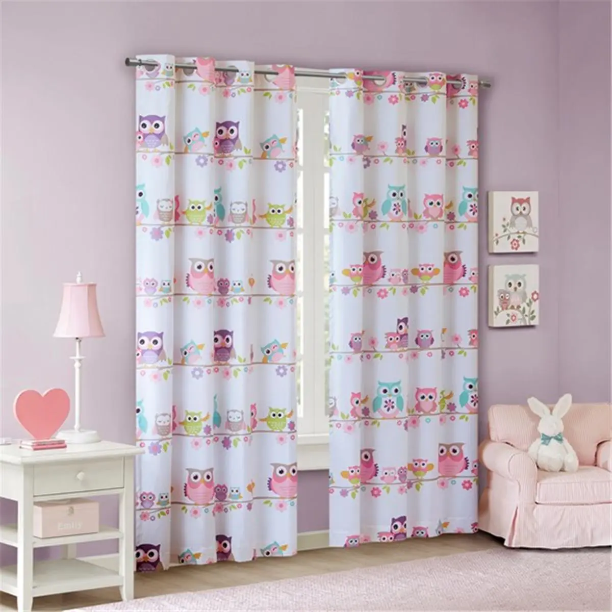 212 MAIN Wise Owl Printed Blackout Grommet Curtain Panel - Grommet Top, Foam Backer, 50x63 in, Heavy Thermal Insulated Privacy Curtain for Baby Room Decoration, Grommet Curtains, Heavy Curtain