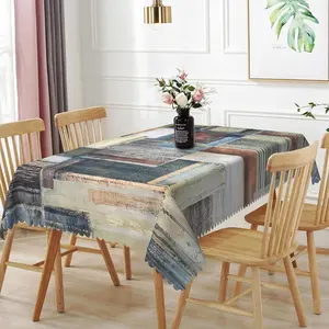 60x102inches Art Painting Tablecloth Blue Brown Grey Patchwork Pattern Rectangle Table Cloth Stain Resistant Waterproof Table Cover for Dining Room Cafe Home Decor