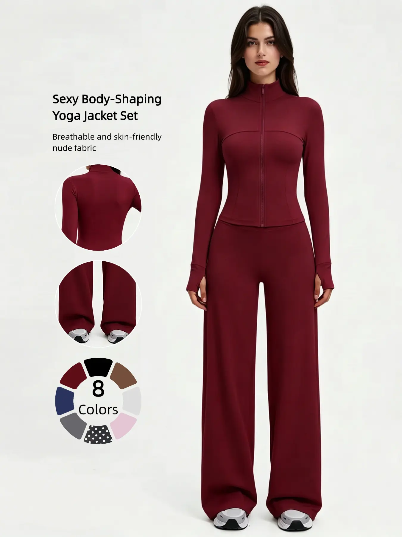 Women 2 Piece Yoga Athleisure Set, Long Sleeve Fitted Jacket & High Waist Pants, All-Season Quick Dry Sportswear, Matching Outfit for Gym Workout & Daily Casual Wear