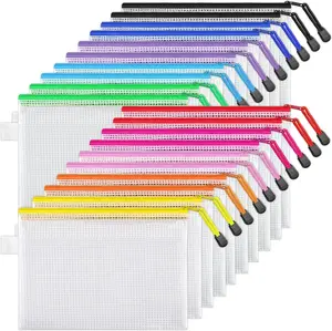 Zipper Mesh Document Pouch, 6x9 Inch/A5, Plastic Water-Resistant File Bags, for School Office Supplies, Cosmetics Travel Storage, Assorted Color
