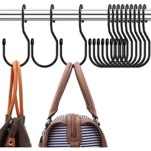 Purse Hanger for Closet,  Twist Design Bag Hanger Purse Hooks, 5 inch Large Size Closet Rod Hooks for Hanging Bags, Purses, Handbags, Belts, Scarves, Hats,Clothes, Pans and Pots (12 Pack Black)