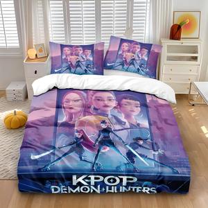 kpop d-demon hunters bedding set, soft comfortable polyester material, 3-piece (duvet cover + pillowcases), all-season use, room decor gift idea