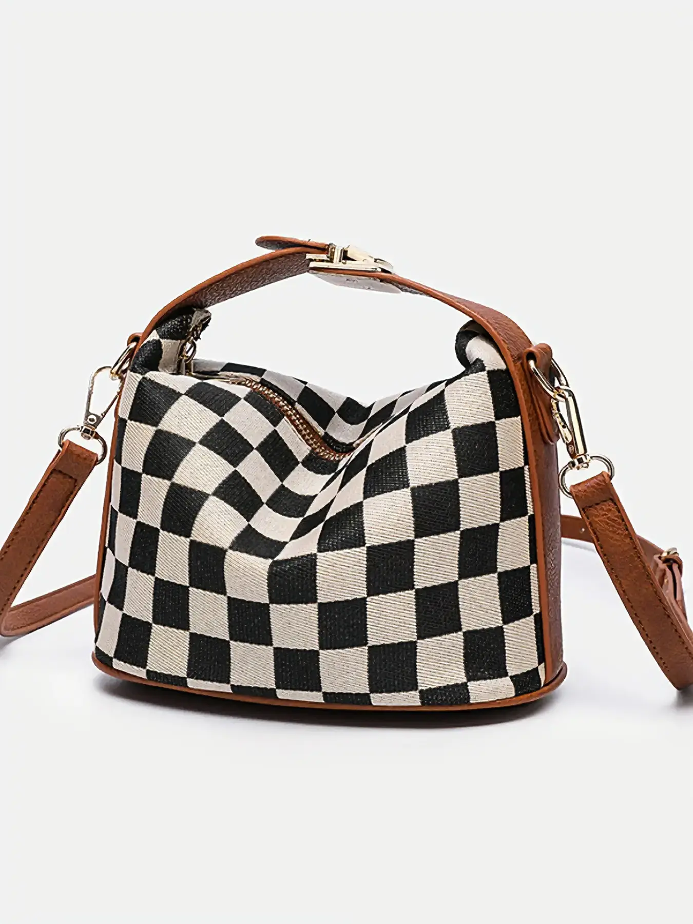 Women's Chessboard Crossbody Shoulder Bag with Metal Decor, Casual Handbag Underarm Purse, Fashion Daily Wear Accessories, Checked Crossbody Bag, Checkerboard Pattern Bag, Fashionable Patterned Bag