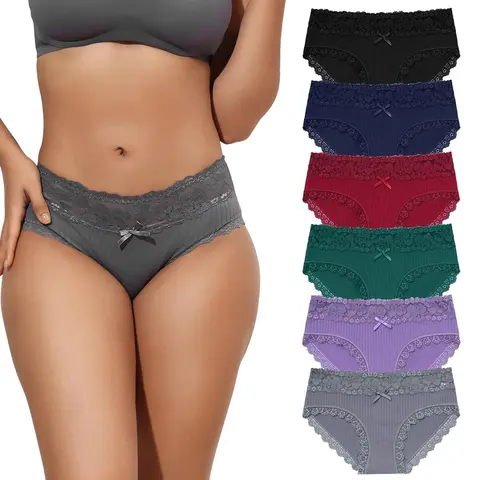 LEVAO 6-Pack Cotton Lace Bikini Underwear for Women, Breathable, Soft, Stretchy, S-XXL