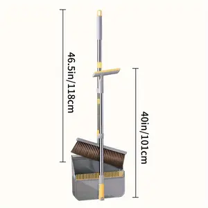 New Folding Broom and Dustpan Set Durable Long Handle Broom with Comb Teeth Pet Hair Remover Floor Cleaning Tools for Home Office School Dormitory - Living Room Bedroom Floor Cleaning Supplies