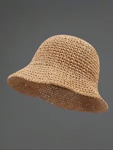 Women's Classic Straw Hat, Outdoor Sun Hat, Outdoor Bucket Hat, Beach and Summer, Crochet, Hand Wash or Dry Clean, Non-Elastic Fit, Perfect Holiday Accessory, Drawstring Closure