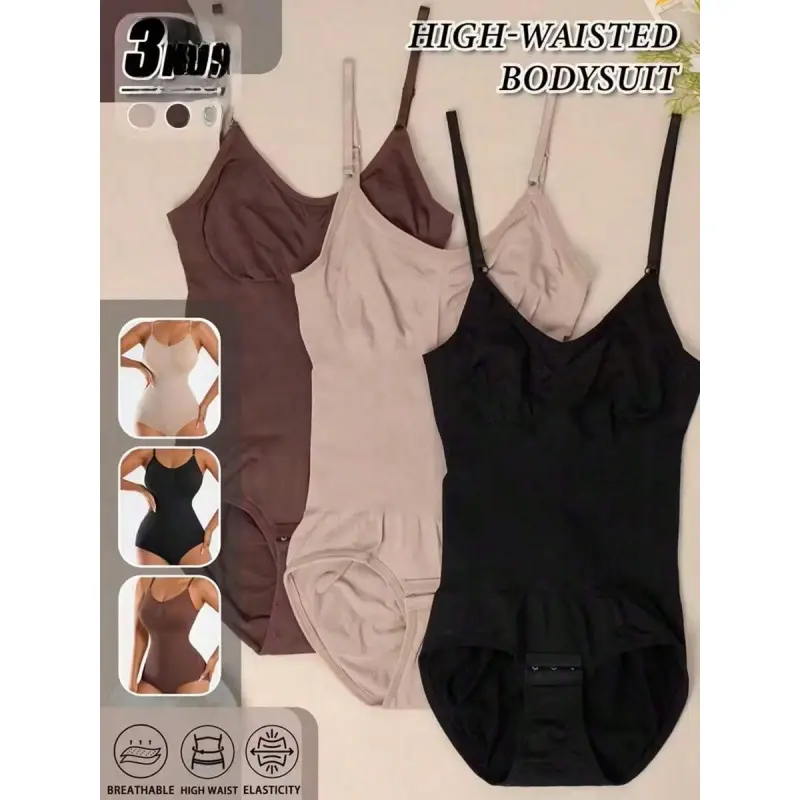 Women Everyday High Comfortable Seamless Body Shaper 3pcs Set Wide Shoulder Adjustable Straps Tummy Control Butt Lift Snap Crotch Shaping Suit for Daily Wear