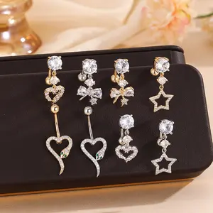 Women's snake-shaped belly button nail heart-shaped five-pointed star inverted belly button ring body piercing jewelry