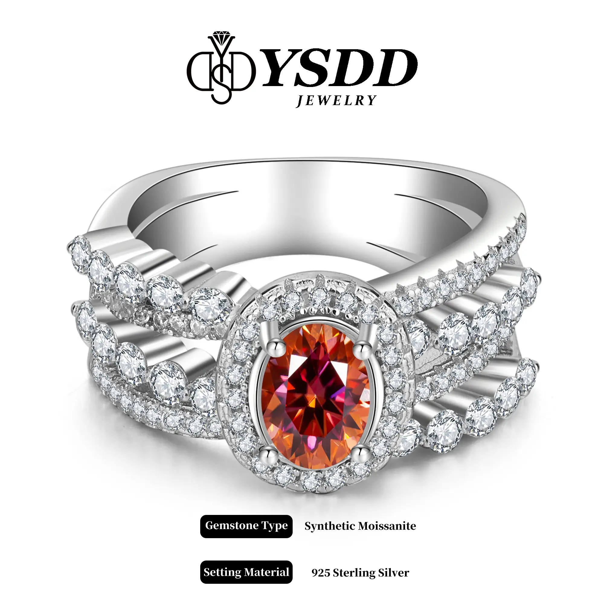 【#219 Stellar Fantasy】2Carat Oval-shaped Synthetic Moissanite Rings in 925 Sterling Silver