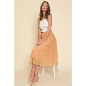 The Apricot Flower Lace Pleat Skirt