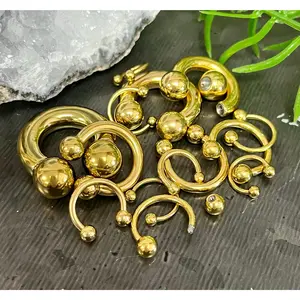 1 Piece Gold Circular Barbell Horseshoe Ring - 18g, 16g, 14g, 12g, 10g, 8g, 6g, 4g 2g with Assorted Internal Diameter and Ball Size!!