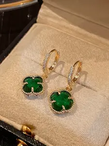 Luxurious Fashion Earrings, Elegant Emerald Zircon Flower Shape Studs, Perfect for Any Occasion, Ideal Birthday Gift for Friends