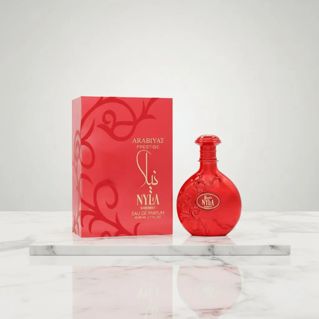 Arabiyat Prestige Nyla Sherbet EDP Spray - 2.7 fl oz Unisex Arabian Scent Fragrance, Limited Edition, Citrus-Woody-Musk & Floral-Fruity Perfume, Strawberry Top, Plum Heart, Non-Toxic, Long-Lasting, Up to 2.9 fl. oz., Women's Gift