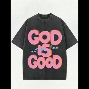Washed Pure Cotton T - Shirt, Men'S Casual Fashion, With 'GOD IS GOOD All The Time' Words Print, Outdoor Sports T - Shirt |   Loose Fit |   Soft T - Shirt