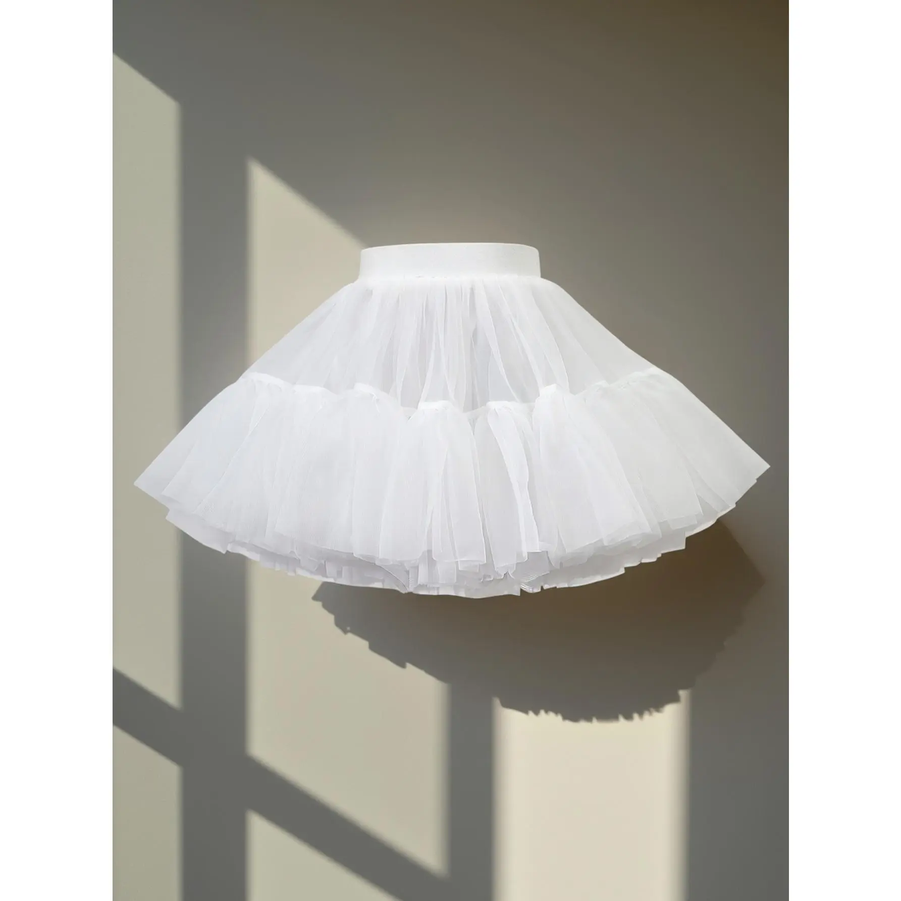 Girls' Sweet Plain Tulle Tutu, Fluffy Layered Princess Short Skirt with Glitter Waistband for Birthday Parties, Tulle Skirt, Polyester, Elastic Waist, Princess Look