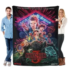 Stranger Things 3 Flannel Throw Blanket Soft Warm Bed Blanket Lightweight Cozy Blanket for Bed Couch Sofa Travel Camping Home Decor Stranger Things Merch Blanket for Adults Kids