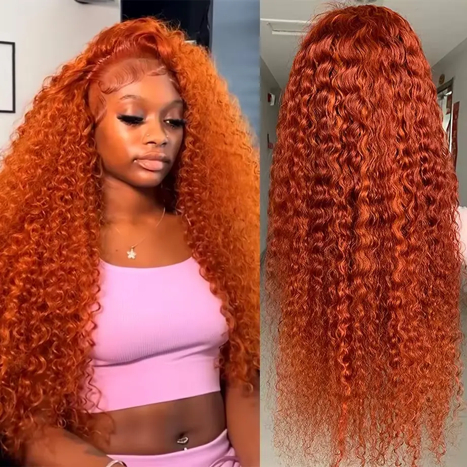 Crown Ginger Water Wave 13X6 Hd Lace Frontal Human Hair Wig Preplucked Deep Wave Curly Wigs  Crown Class Company