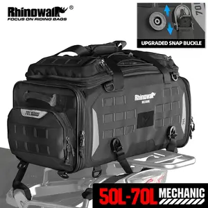 Rhinowalk Motorcycle Tail 50-70L Expandable Travel Luggage Rear Saddle Pannier Multifunctional Backpack Motorcycle Accessories with MOLLE System & Laptop Pocket for 14-Inch Laptop