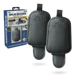 Snug Shades Premium Magnetic Sunglasses Holder for Car Visor Universal Fit Easy On/Off Full Leather Wrap Upgraded Elastic Cloth 2 Pack