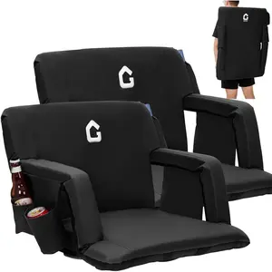 Comfortable Reclining Stadium Seats 2-Pack – 20.5" Wide Folding Bleacher Chairs with Back Support, Armrests, Cushioned Padding, Cup Holders, Large Storage Pockets, Lightweight Design
