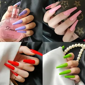 80pcs Glossy Mixed-Color Coffin False Nails – Long Ballet Shape Full Cover DIY Manicure Kit