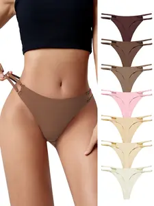Adjustable Strap Seamless Thong Panties - Breathable, No Show, Comfortable Everyday Underwear for Women