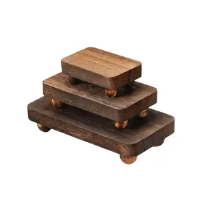3pcs Solid Wood Base Aromatherapy Wax Display Stand, Minimalist Wooden Holder, Natural Wood, Compatible with Various Aromatherapy Wax Displays