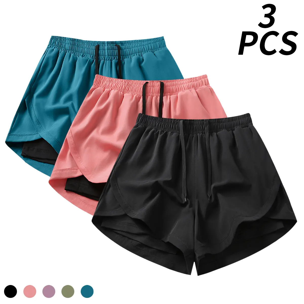 Women's 2 in 1 Athletic Running Shorts Double Layer Workout Gym Shorts Lightweight Breathable Quick Dry Sports Shorts with Liner for Jogging, Fitness Training, Outdoor Exercise