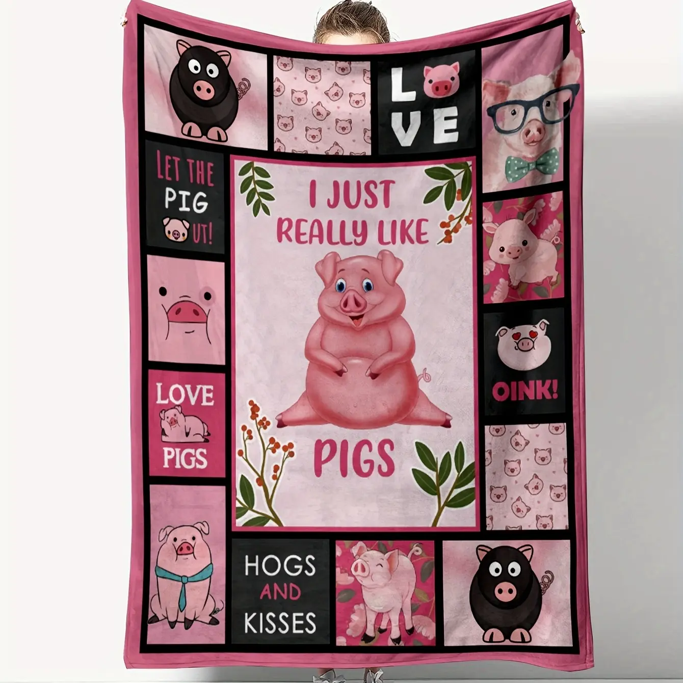 Pink Pig Throw Blanket, Comfortable Soft Warm Blanket  Super Soft Flannel Fleece,Christmas and Halloween gifts  Lightweight Cozy Plush for Sofa Couch Bed Travel.