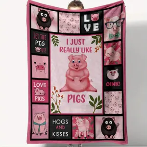 Pink Pig Throw Blanket, Comfortable Soft Warm Blanket  Super Soft Flannel Fleece,Christmas and Halloween gifts  Lightweight Cozy Plush for Sofa Couch Bed Travel.