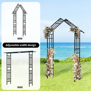 Metal Garden Arch with Adjustable Width W42.52''~W78.15'' Climbing Plants Support Rose Arch Outdoor Black garden arch trellis Flower Decorative Design Assemble Clematis Jasmine