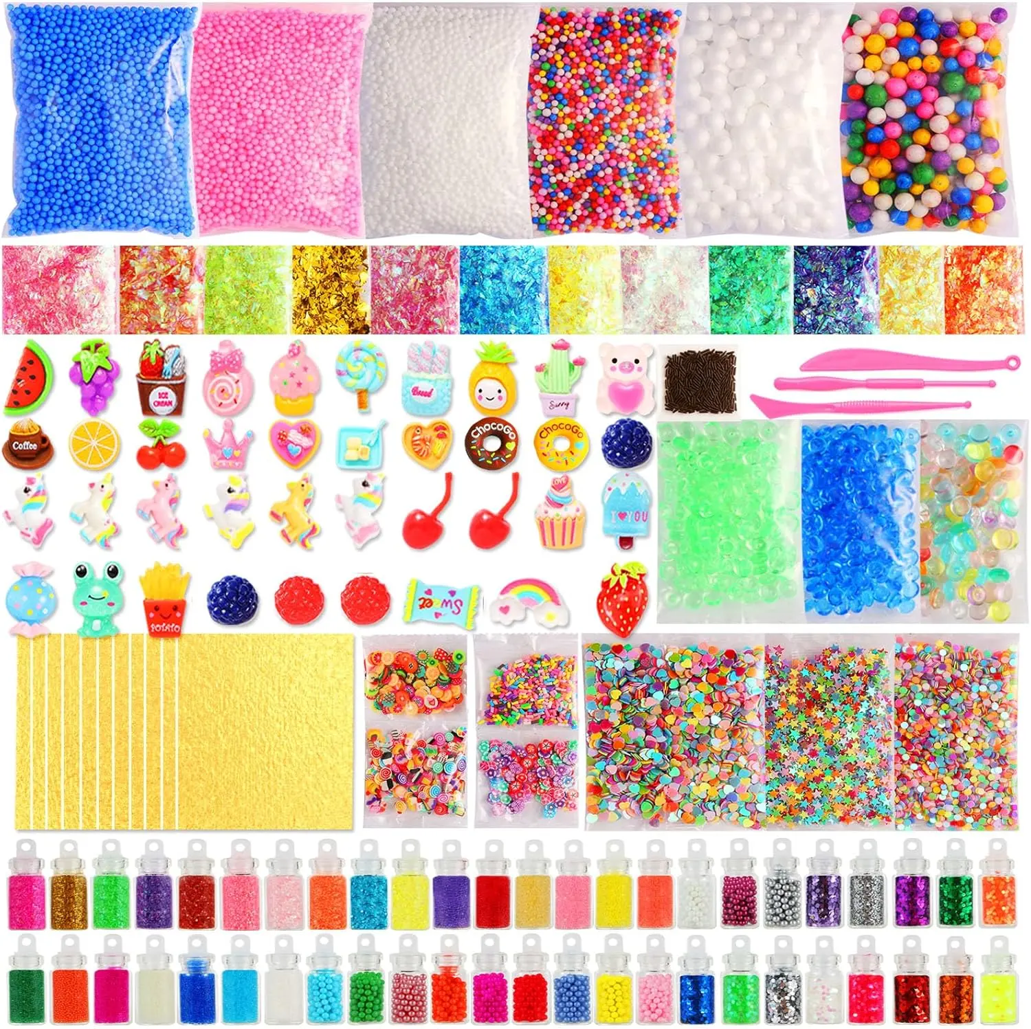 Summer Spring Gift Slime Accessories Kit for Kids – Slime Mix-Ins Craft Supplies (Charms, Glitter, Foam Balls, Sequins) – DIY Craft Supplies, No Glue Included